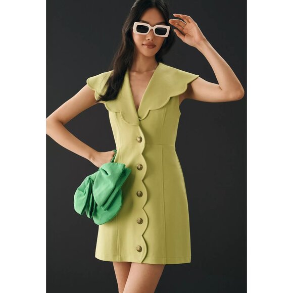 Anthropologie Dresses & Skirts - New Anthro Scalloped Mod Knit Mini Dress Chartreuse Green XS $160